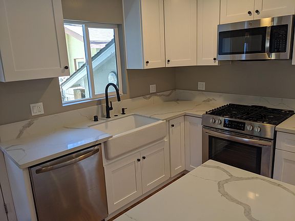 Kitchen looking out window.