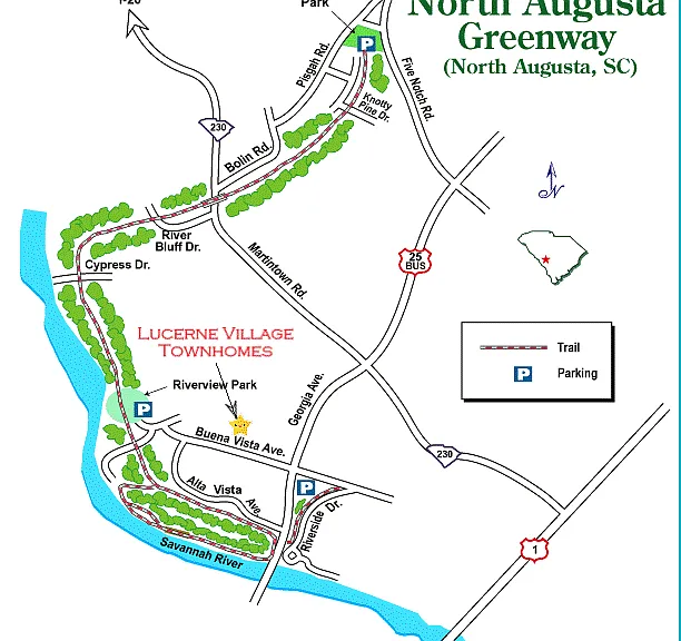 Map of location to Greenway Trail