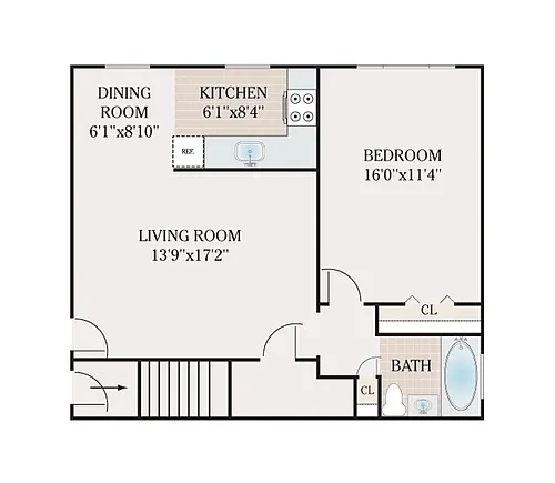 Floor plan 1 Bed 1 Bath (1A)