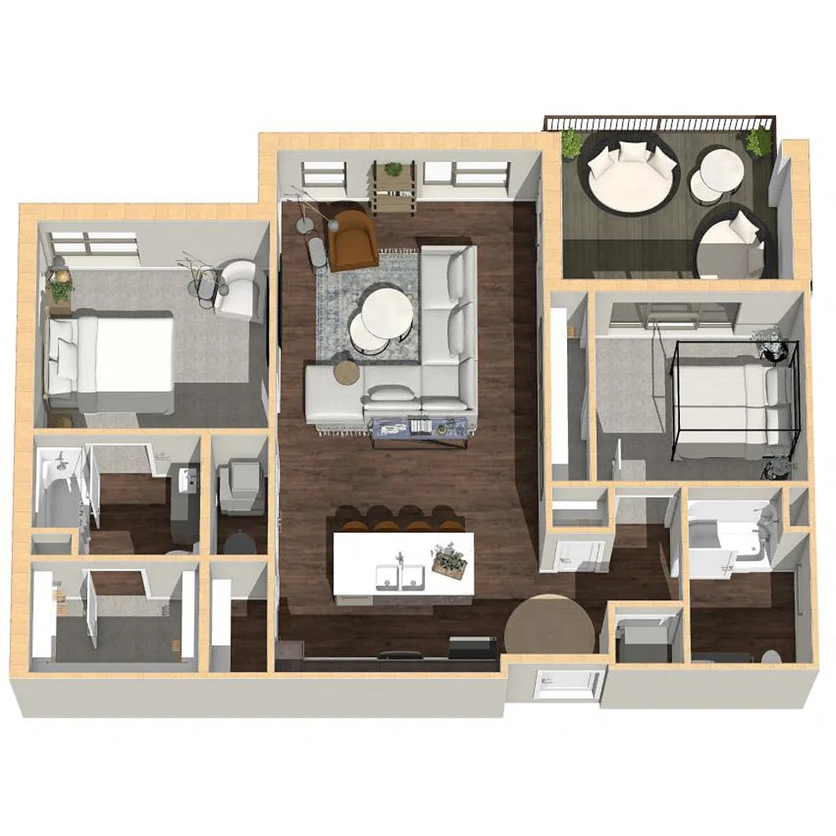 Floor plan 2 Bedroom, 2 Bathroom - 1144 SF