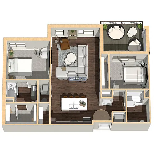 Floor plan 2 Bedroom, 2 Bathroom - 1144 SF