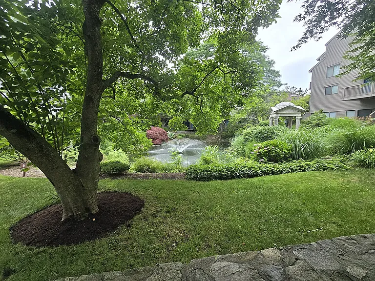View of beautifully landscaped pond area.