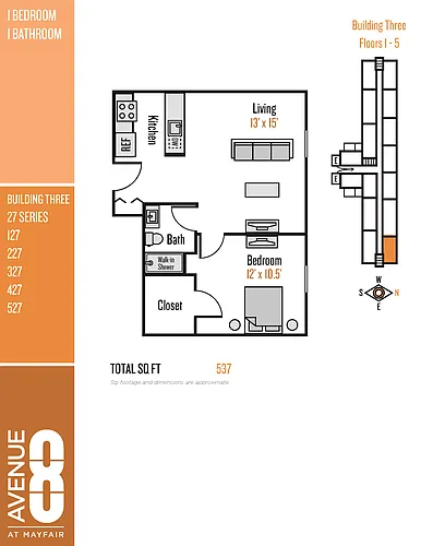 Floor plan 27 Series 1 Bedroom / 1 Bath