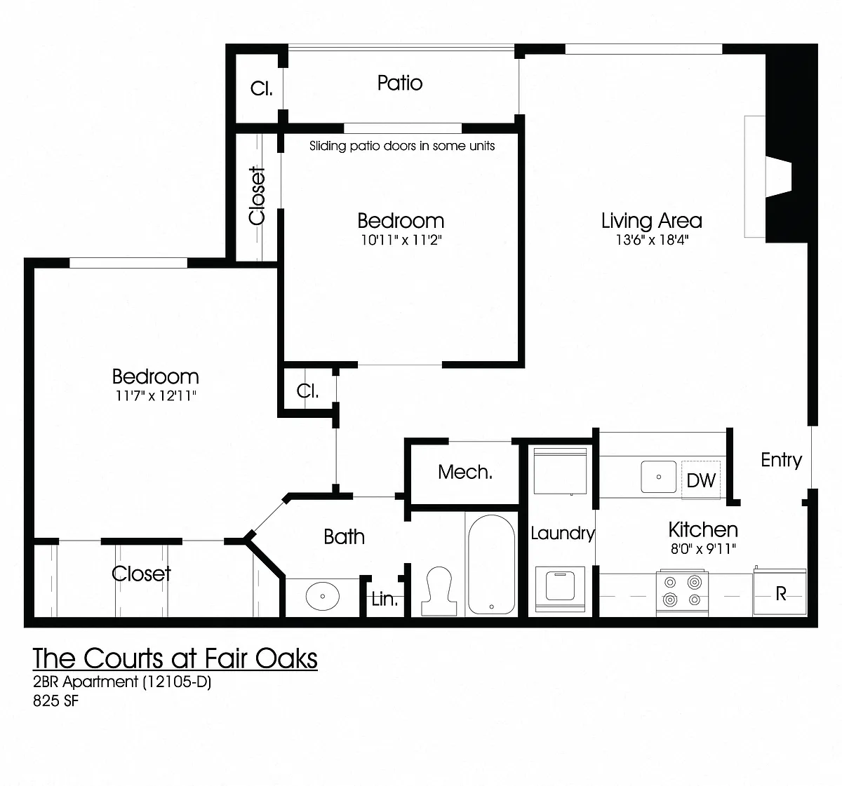 Floor plan 2BR 1BA (850sf)