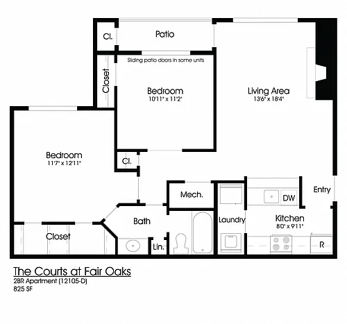 Floor plan 2BR 1BA (850sf)