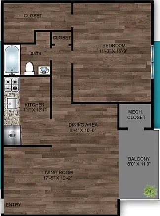 Floor plan A2-1BD/1BA