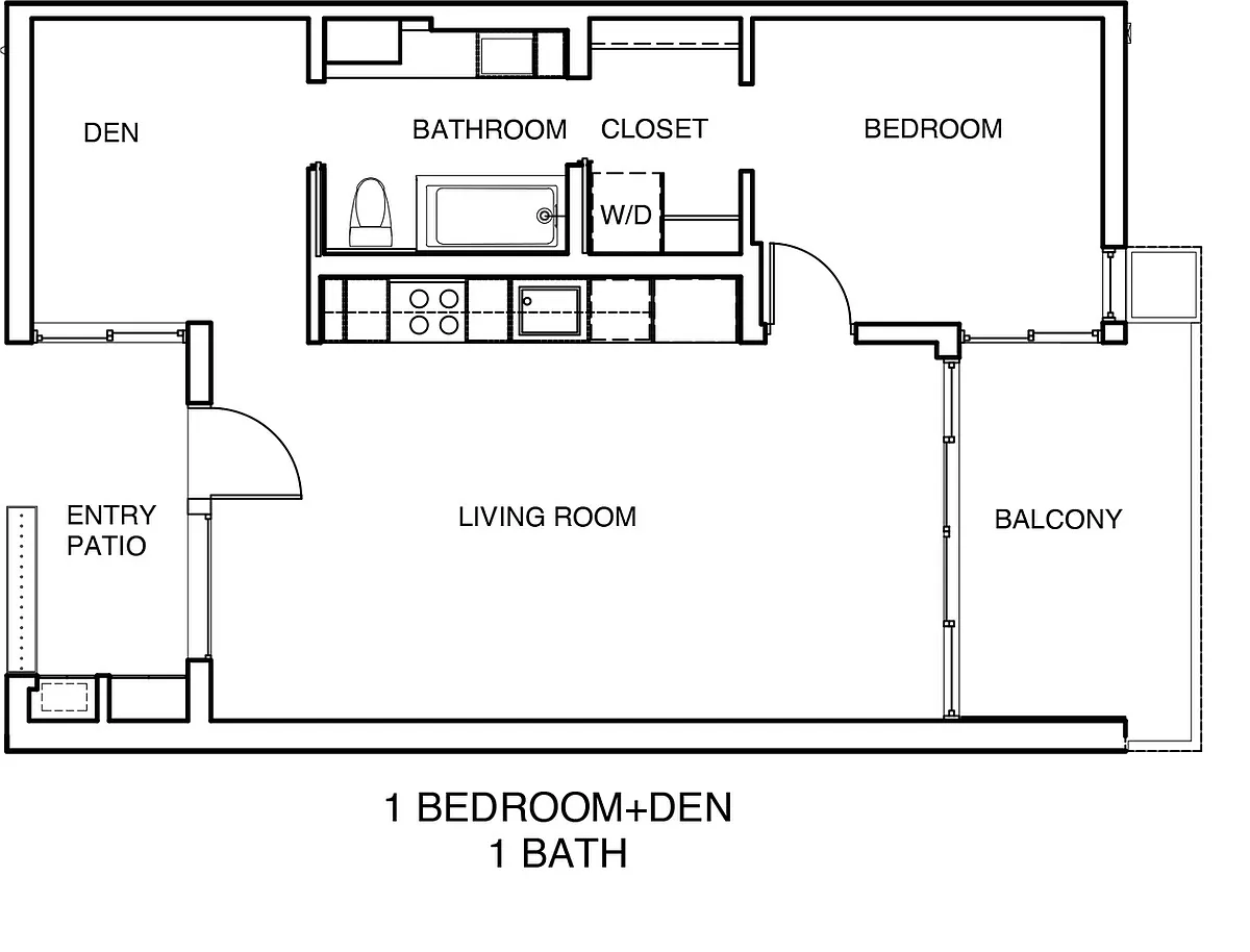 Floor plan 1 Bed 1 Bath plus Office A1
