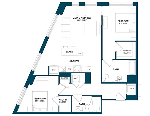 Floor plan 2 Bed/2 Bath-E2 TYP 23