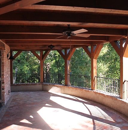 Private wrap around deck w/ceiling fans and hand forged wrought iron railing