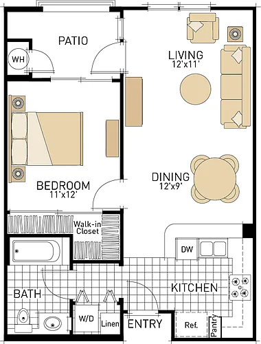 Floor plan The Cypress- One Bedrooms