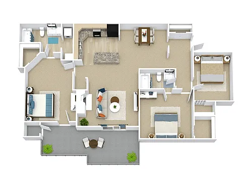 Floor plan 3 Bed, 2 Bath A (80% Income Restricted)