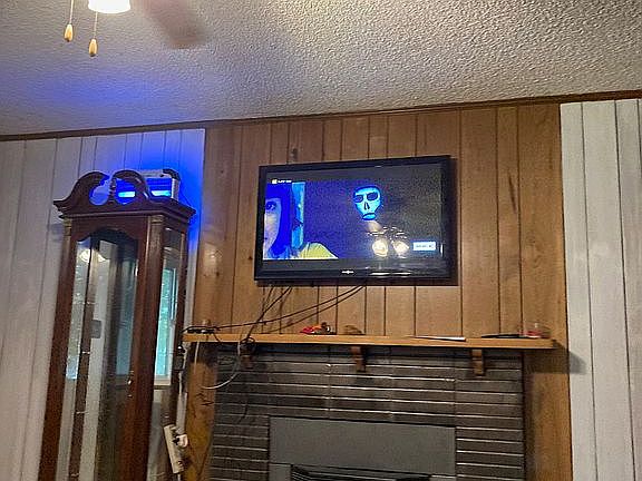 LR fireplace and wall