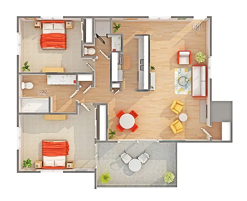 Floor plan 2 BR x 2 BA with Mountain View