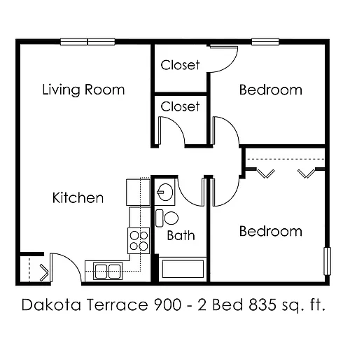 Floor plan 2 Bed 1 Bath | 835 sqft