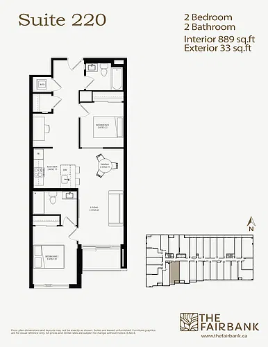Floor plan 2 Bedroom Unit - Terrace - 220