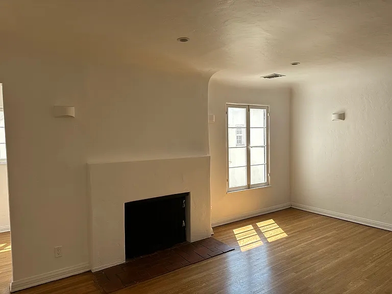 Living room & wood burning fireplace