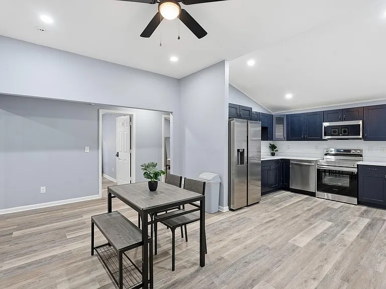 Living Space, kitchen/dining table, new flooring
