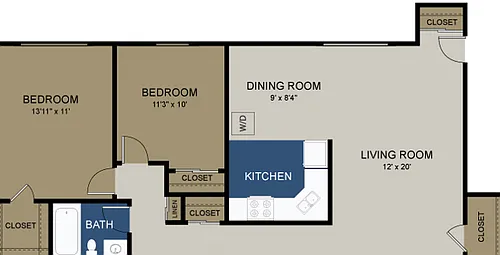 Floor plan 2 Bedrooms / 1 Bath