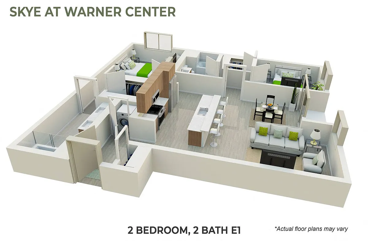 Floor plan 2 Bedroom, 2 Bath E1