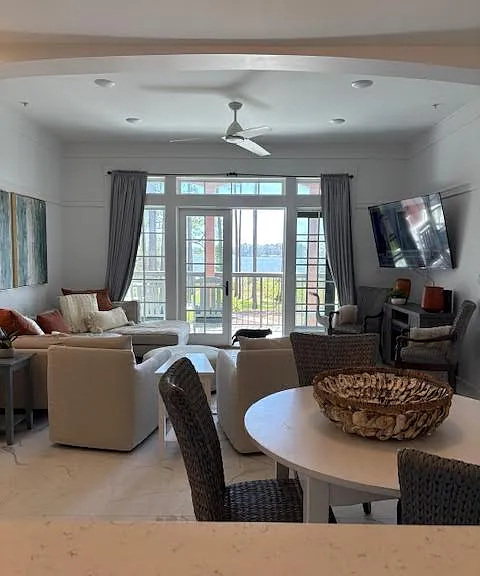 View from kitchen, living room and dining room and Phillips Inlet