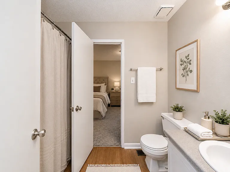 Bright bathroom with bathtub