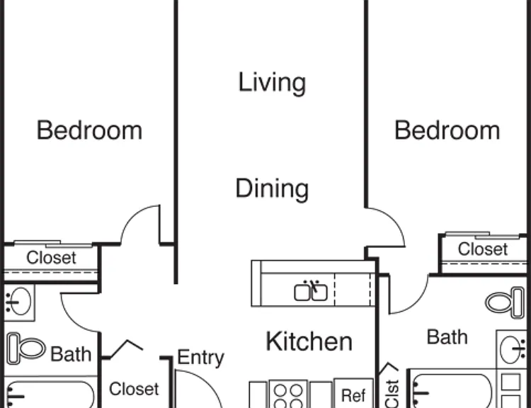 2 Bed 2 Bath Floorplan Diagram
