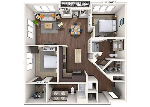 Floor plan Traditional 2x2 1093 SF