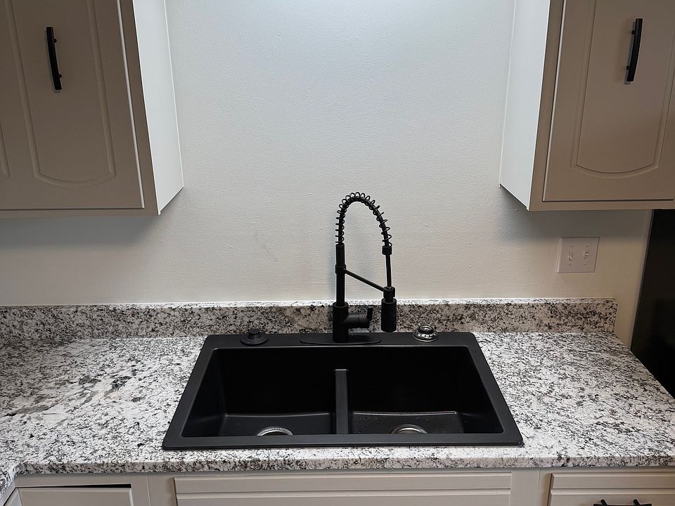 Black Ceramic Double Sink, Commercial style faucet, Upgraded Granite
