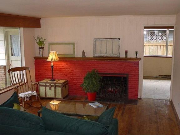 Living room with cozy fireplace.