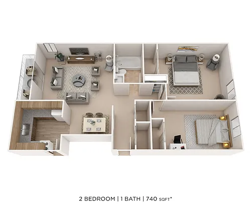 Floor plan Two Bedroom- 740 sqft