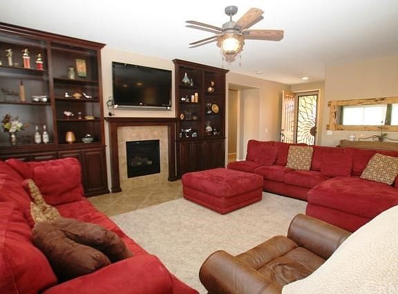 Large Family Room with 24in tile flooring.