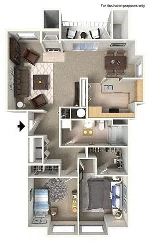 Floor plan 2 Bed 1 Bath Glacier