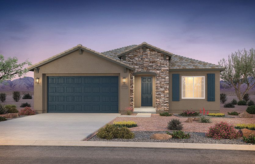 Single-story Gateway plan shown in Elevation B with a two-car garage and stylish brick accents