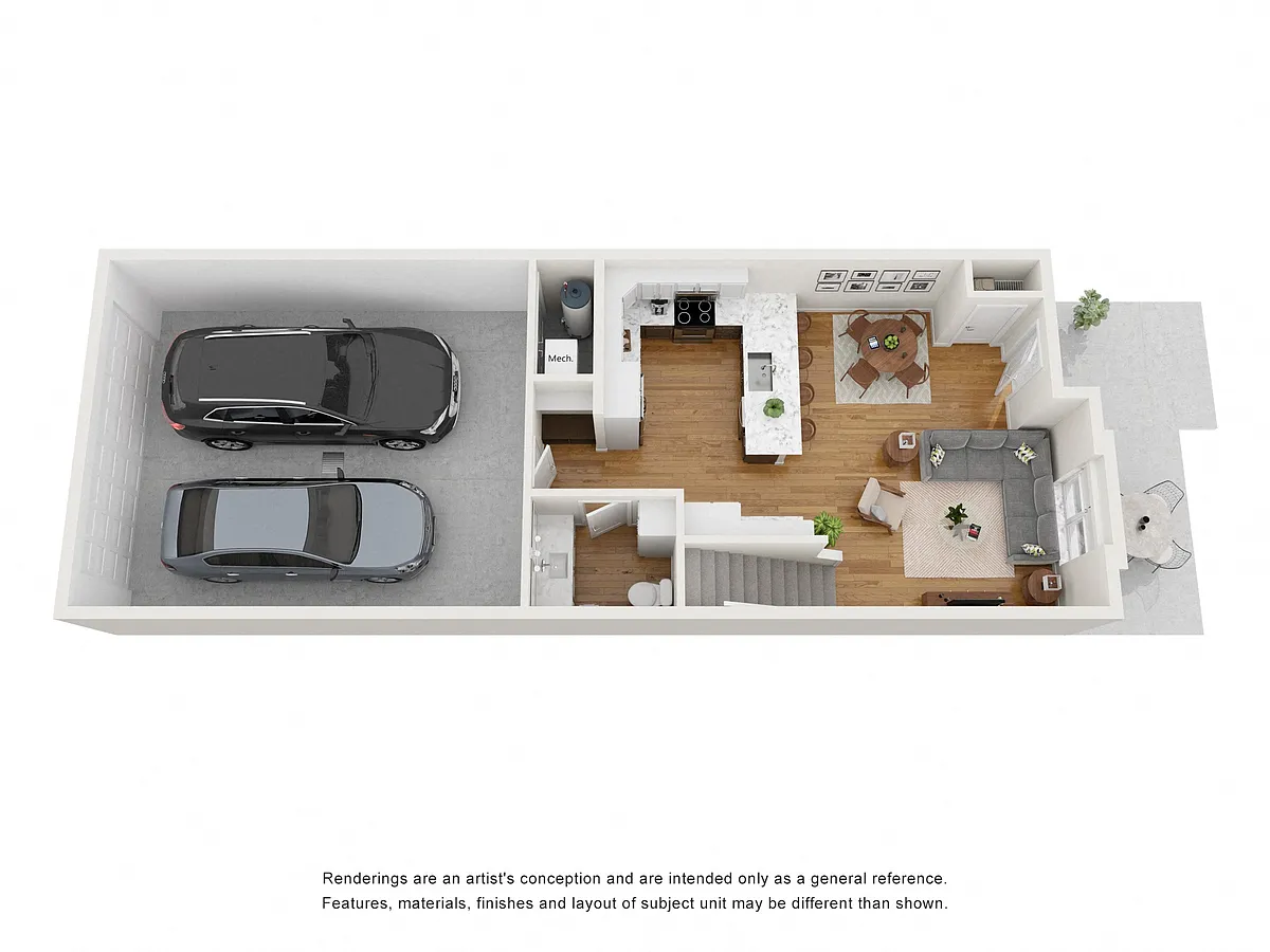 Floor plan 2 Bedroom 2.5 Bath Townhome with 2 Car Garage