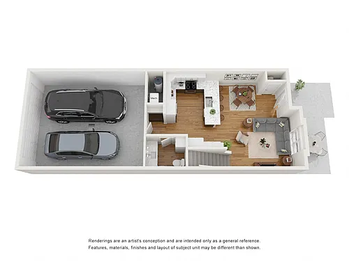 Floor plan 2 Bedroom 2.5 Bath Townhome with 2 Car Garage