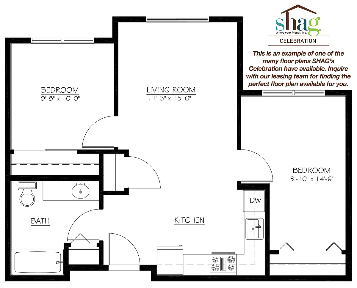 Floor plan 2 Bedroom 1 Bath