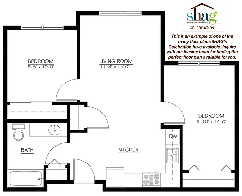Floor plan 2 Bedroom 1 Bath