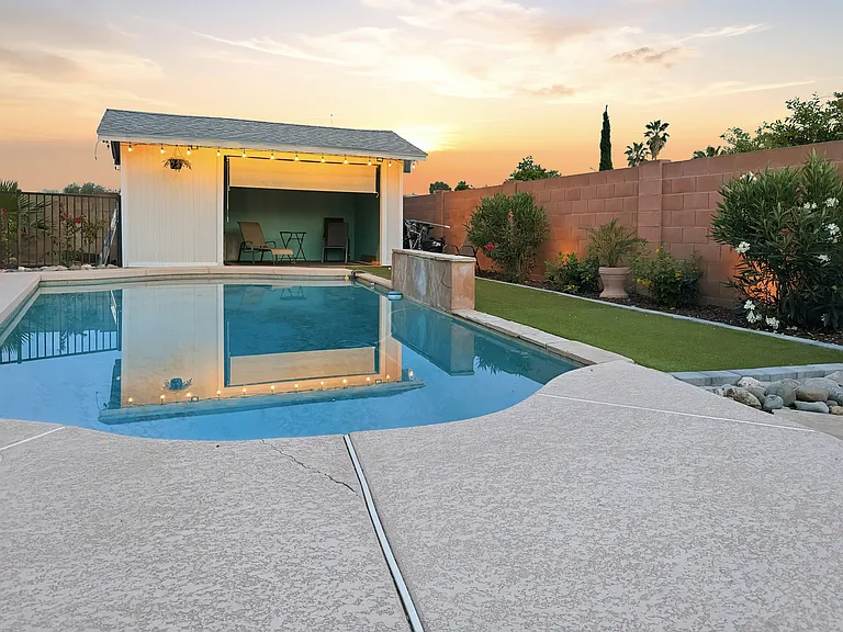 Pool house at dusk