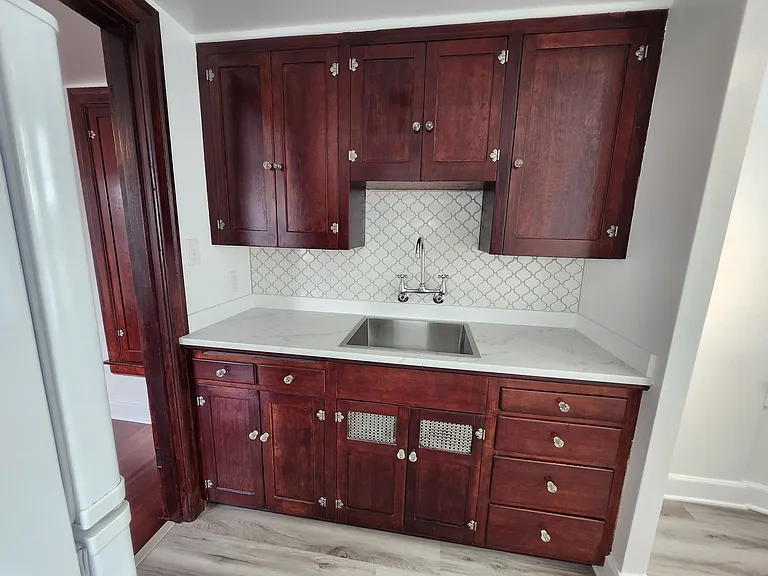 Restored kitchen cabinetry