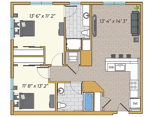 Floor plan 2 Bedroom Corner