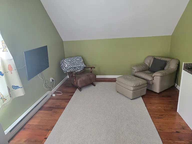 Large open living space with kitchen, living rom and dining area.