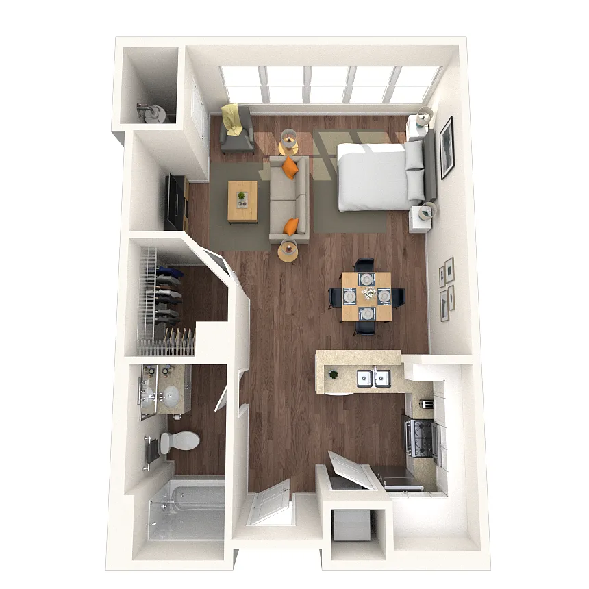 Floor plan Studio 0x1 580-637 SF