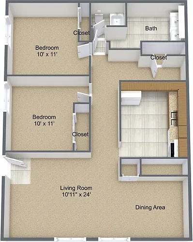 Floor plan Two Bedroom Corner