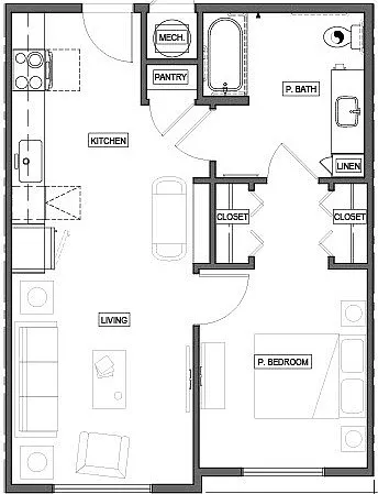 Floor plan One Bedroom One Bath
