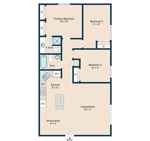 Floor plan 3 Bedroom 2 Bath