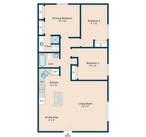 Floor plan 3 Bedroom 2 Bath