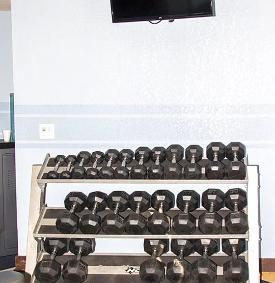 Additional fitness equipment area with free weights and resistance machines