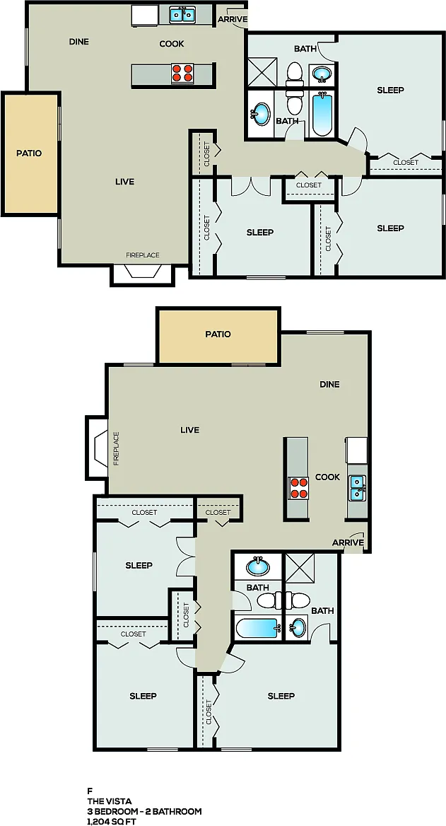 Floor plan 3 Bedroom 2 Bath Elite 9205C1E