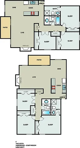 Floor plan 3 Bedroom 2 Bath Elite 9205C1E