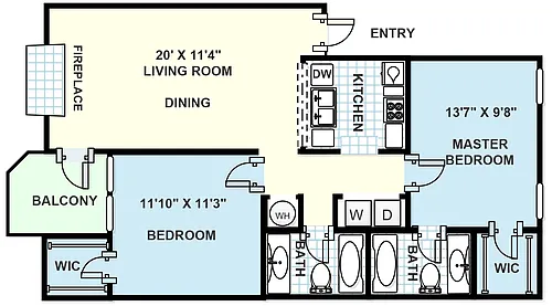 Floor plan 2 bedroom, 2 bathroom